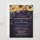 Invitation Rustique violet grange bois pays tournesol Mariage (Devant)