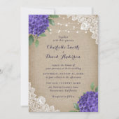 Invitation Rustique violet Hydrangea Burlap Mariage dentelle (Devant)