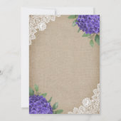 Invitation Rustique violet Hydrangea Burlap Mariage dentelle (Dos)