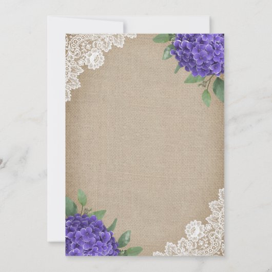 Invitation Rustique violet Hydrangea Burlap Mariage dentelle (Dos)