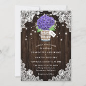 Invitation Rustique violet Hydrangea Mariage dentelle en bois (Devant)
