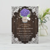 Invitation Rustique violet Hydrangea Mariage dentelle en bois (Debout devant)