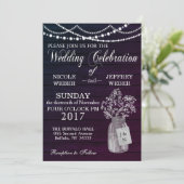 Invitation Rustique violet Mariage Bois Mason Jar Babys Respi (Debout devant)