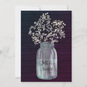 Invitation Rustique violet Mariage Bois Mason Jar Babys Respi (Dos)