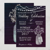 Invitation Rustique violet Mariage Bois Mason Jar Babys Respi (Devant / Derrière)