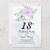 Invitation Rustique violet Rose Feuille verdure 18e anniversa (Devant)