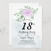 Invitation Rustique violet Rose Feuille verdure 18e anniversa (Devant / Derrière)