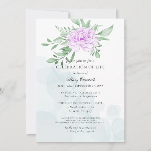 Invitation Rustique Violet Rose Feuilles Célébration De La Vi (Devant)