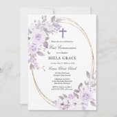 Invitation Rustique violet Rose Floral Première sainte commun (Devant)