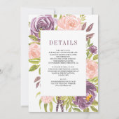 Invitation Rustique violet rose rose floral tout en un Mariag (Dos)