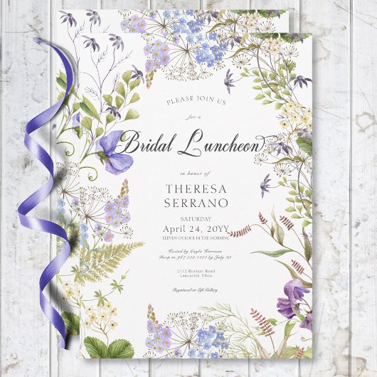 Invitation Rustique Violet Sage Fleur sauvage Blanc Bridal Dé
