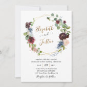 Invitation Rustique Waterclor Bourgogne Marine Floral Mariage (Devant)