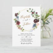 Invitation Rustique Waterclor Bourgogne Marine Floral Mariage (Debout devant)