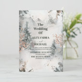 Invitation Rustique Watercolor Mountain Forest Mariage d'hive (Debout devant)
