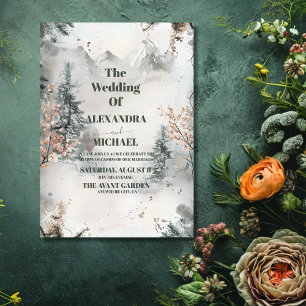 Invitation Rustique Watercolor Mountain Forest Mariage d'hive