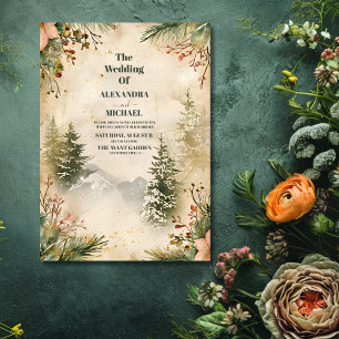 Invitation Rustique Watercolor Mountain Forest Mariage d'hive