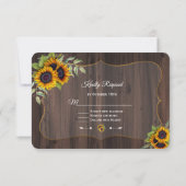 Invitation rustique Watercolor Sunflower Wood RSVP (Dos)