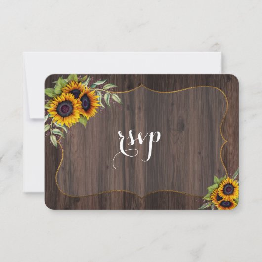 Invitation rustique Watercolor Sunflower Wood RSVP (Devant)
