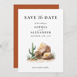 Invitation Rustique Western Desert Cactus Sauvez la date