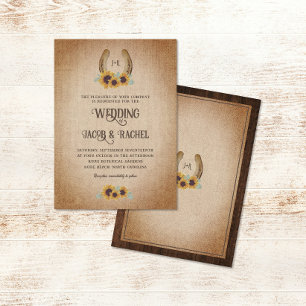 Invitation Rustique Western Horseshoe Mariage de tournesol