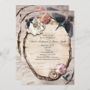 Invitation Rustique White Birch Floral & Hummingbi