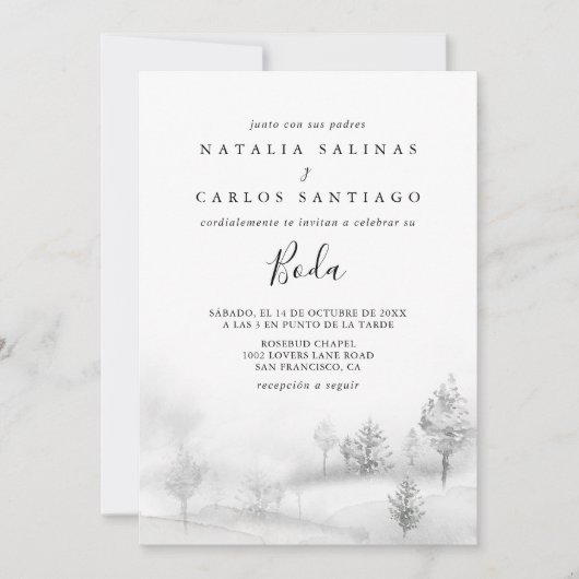 Invitation Rustique Winter Mountain Front et Back Boda Mariag (Devant)