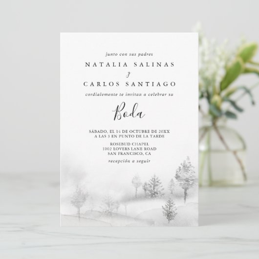 Invitation Rustique Winter Mountain Front et Back Boda Mariag (Debout devant)
