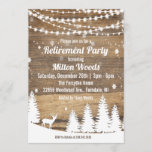 Invitation Rustique Winter Retirement Party<br><div class="desc">Hiver Cerf Arbre Neige Lumières Bokeh Lumières Bois Rustique Retraite Party Invitation</div>