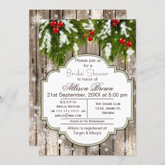 Invitation Rustique Winter Woodland Bride douche