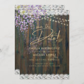 Invitation Rustique Wisteria Wood Lights Mariage Date de sauv (Devant / Derrière)