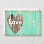 Invitation Rustique Wood Heart Aqua Mariage campagnard Invita (Dos)