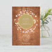 Invitation Rustique Wood Laurel Garland Faux Gold Foil Mariag (Debout devant)