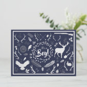 Invitation Rustique Woodland Baby Boy Shower (bleu marine) (Debout devant)