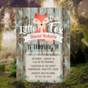 Invitation Rustique Woodland Little Fox 8e fête d'anniversair