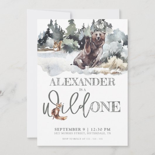 Invitation Rustique Woodland Wild Un 1er anniversaire Invitat (Devant)