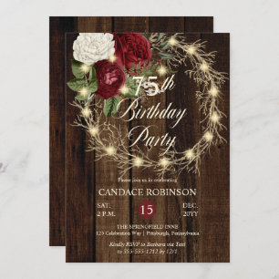 Invitation Rustique Woodsy Lighted Wreath 75e fête d'annivers