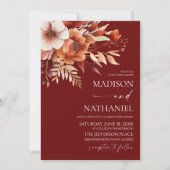 Invitation Rusty Bourgogne Brown Floral Jardin Mariage (Devant)
