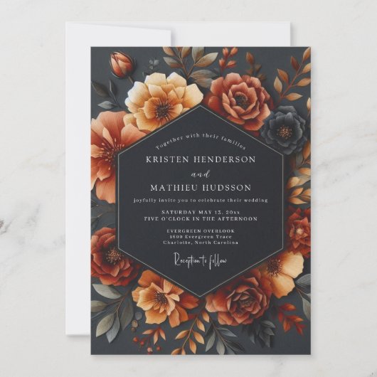 Invitation Rusty Orange Bloom Romance Wedding (Devant)
