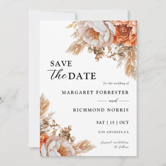 Invitation Rusty Terracotta Mariage Floral Enregistrer La Dat (Devant)
