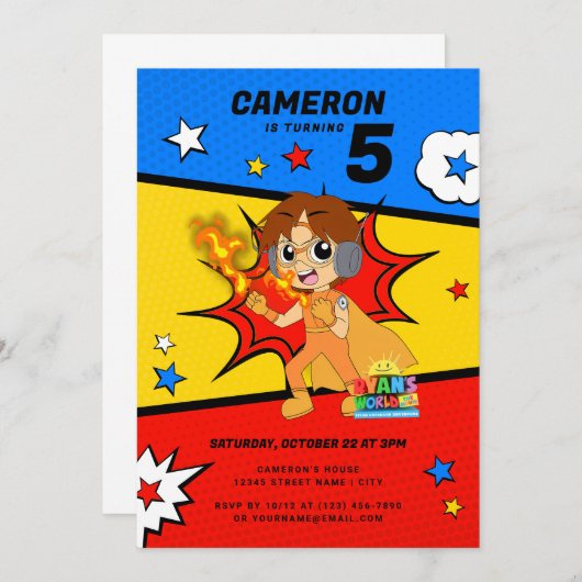 Invitation Ryan's World Comic Anniversaire (Devant / Derrière)