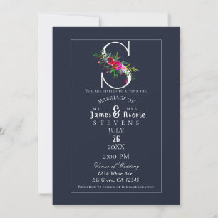 Invitation S Monogramme Dernière Initiale Moderne Bleu Floral