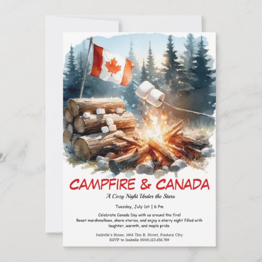 Invitation S’mores, Histoires & Étoiles | Fête du Canada Feu (Devant)