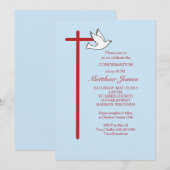 Invitation Sa Croix de Confirmation Colombe Bleue (Devant / Derrière)