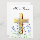 Invitation Sa est ressuscité Fleur sauvage de Pâques Bluebell (Devant / Derrière)