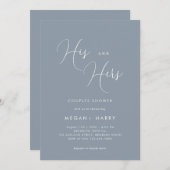 Invitation Sa & Hers Simple Dusty Blue Couple Douche nuptiale (Devant / Derrière)