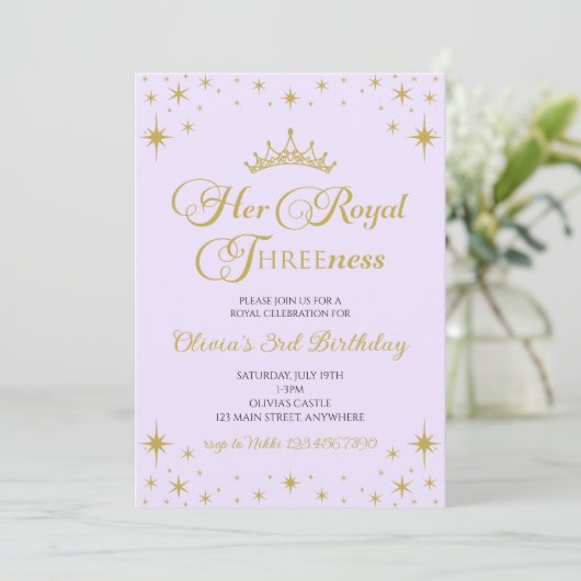 Invitation Sa Royale Mention Gold Princesse 3e anniversaire (Debout devant)