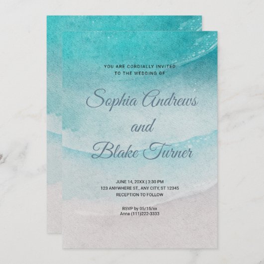 Invitation Sable à thème et Mariage aquatique (Devant / Derrière)