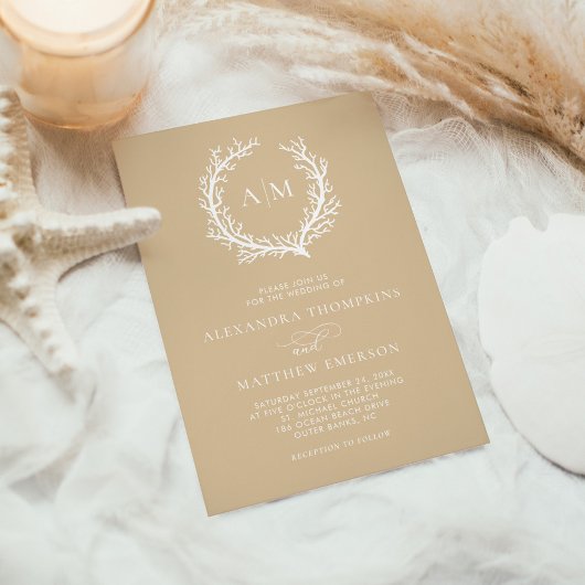 Invitation Sable Beige Nautique Corail Reef Mariage minimal