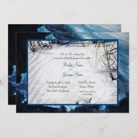 Invitation Sable blanc Mariage Océan (Devant / Derrière)