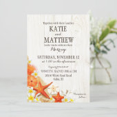 Invitation Sable Coquillages Floral Plage Rustique Mariage (Debout devant)